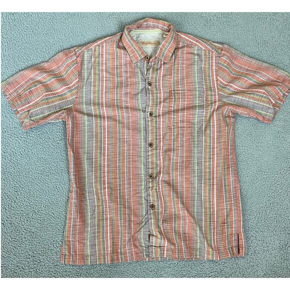 Tommy Bahama Other - Tommy Bahama Button Shirt Large Silk Short Sleeve Striped Orange Beach Retro